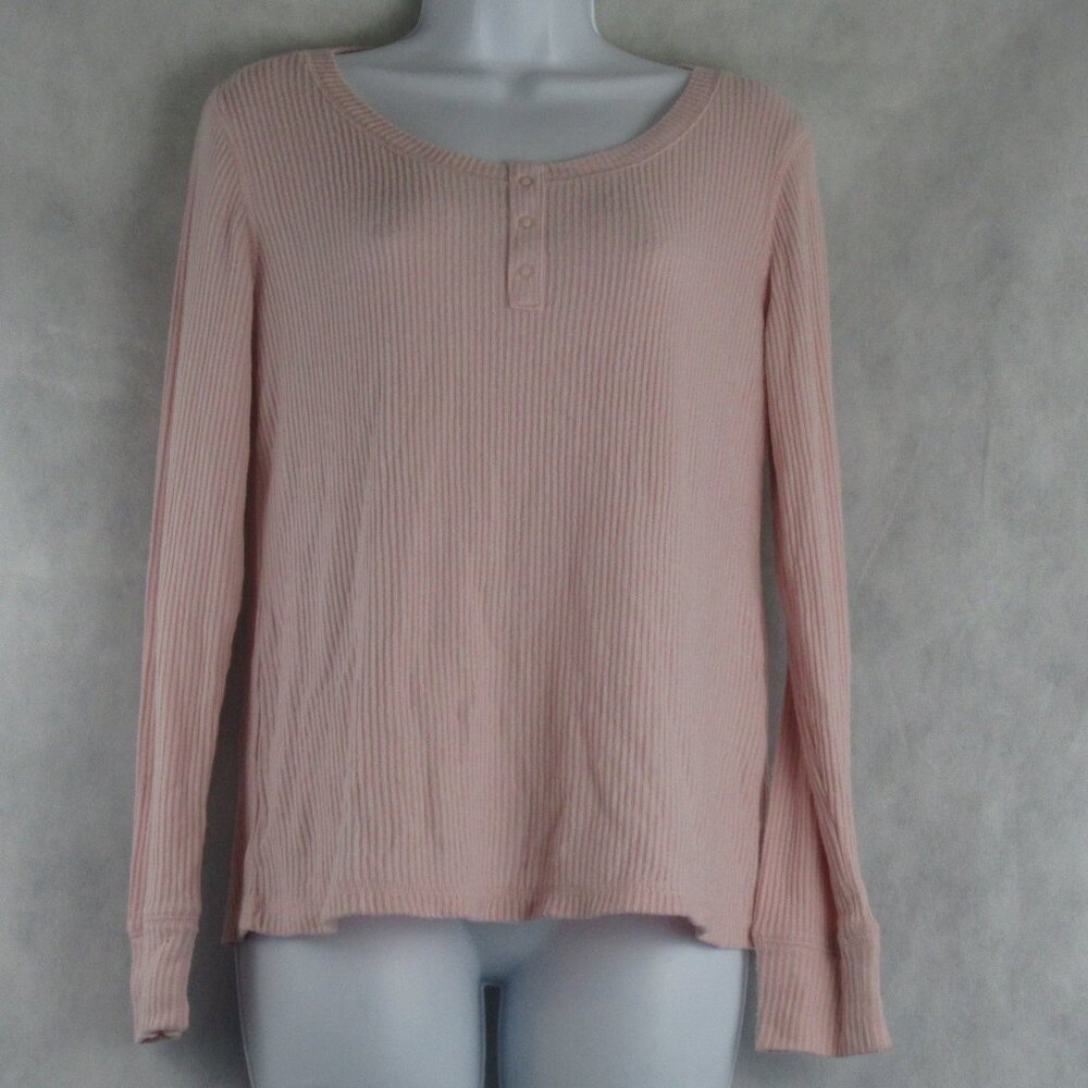 Charter Club Women's Super Soft Ribbed Henley Lounge Pajama Top, Chalky Pink